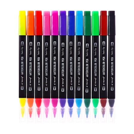 Set of markers 12 colors, bilateral, black case in a plastic pencil case-1