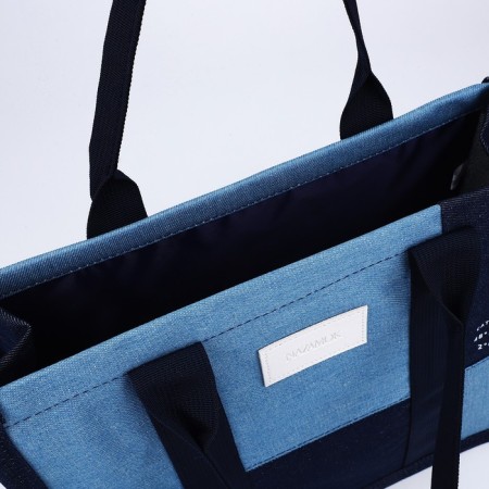 Bag Women's Shoper without fastening, lining, long belt, blue color-8