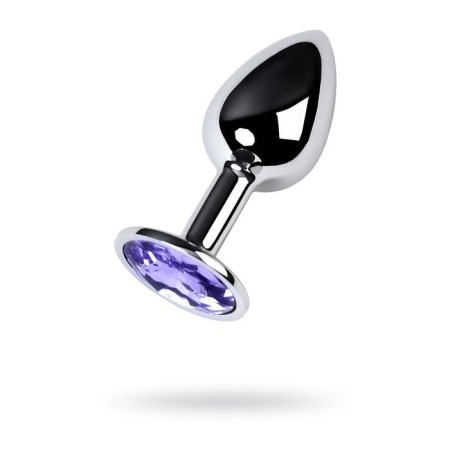 Anal plug with the Toyfa Metal rhinestone, silver, amethyst, 7 cm, d = 2.8 cm