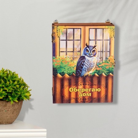 Closed Key "I am protecting the house!" owl, windows, 17x22x6 cm