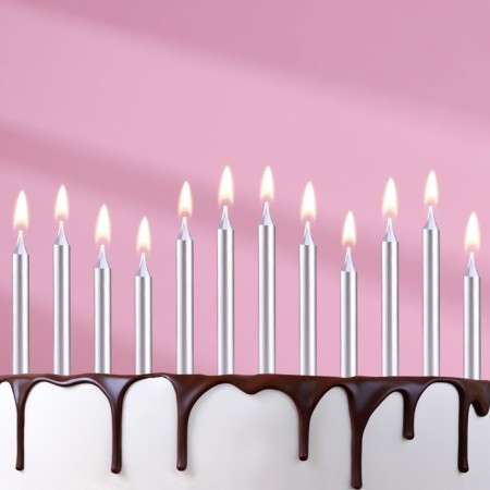 Set of candles for the Cake "Spark", 12 pcs, 8 cm, silver metallic-5