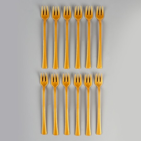 Plastic forks, set 12 pieces, color gold-1