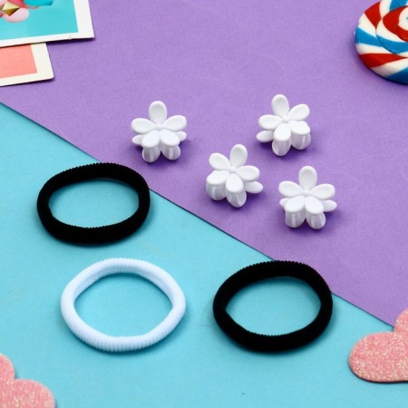 Hair set "Galey" (3 elastic bands 5 cm, 4 crab 2.5 cm) chamomile, white-1