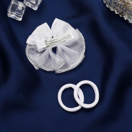 Hair set "Schoolgirl" (clamp 7 cm, 2 gum 3.5 cm) translucent bow, white-2