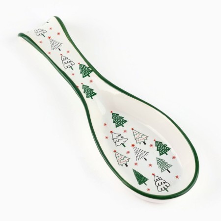 New Year! New Year's ceramic stand under the spoon "Winter Forest", 7 x 22.3 cm, white color-1