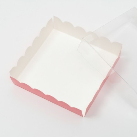 Box for cookies with PVC lid, pink, 12 x 12 x 3 cm-1