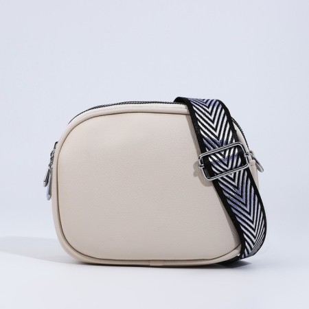 Cross-Body bag on zippers, external pocket, beige color