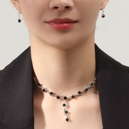 Set 2 objects: earrings, a necklace "elite" classics, white-green color in silver, 30 cm-2