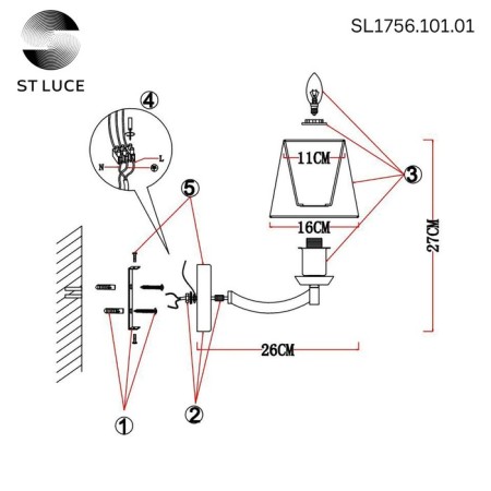 Wall lamp ST LUCE. SL1756.101.01. Bello. 1x40 watts, E14, 16x26 cm, chromium color-9