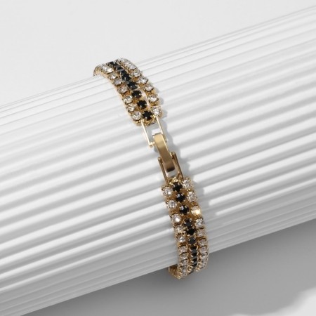 Bracelet with rhinestones "ice" elegance, lines, white-black color in gold, l = 18 cm-2