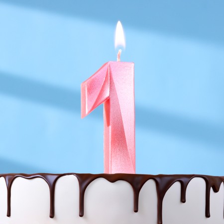 Candle in the Cake "Fine", number "1", pink metallic, 6.5 cm