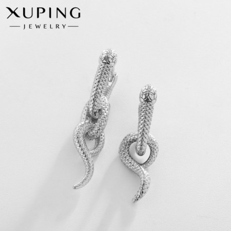 Earrings Metal Xuping Snake of Temptation, Silver Color