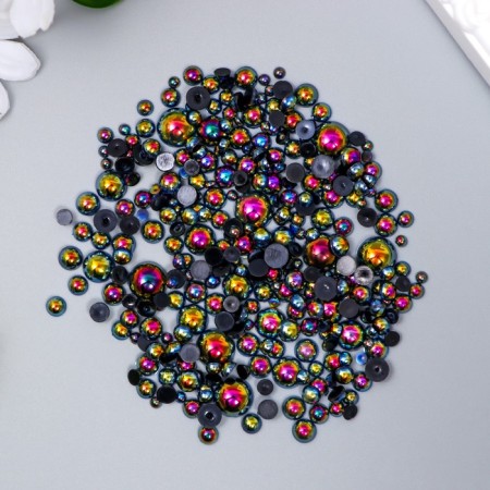 Decor for creativity plastic "Half of beads. Black gasoline" d = 3-10 mm, set 10 grams