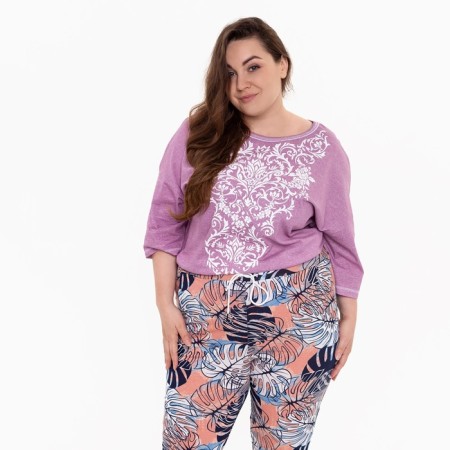 Female trousers with print, white/pink color, size 46-4