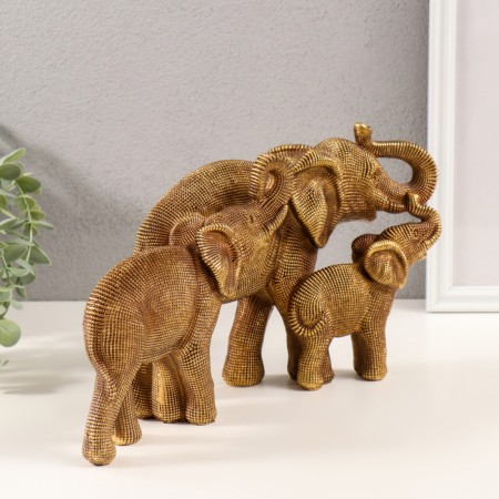 Souvenir Polystone 3D "Family Elephants" Dark Gold 32.5x10x17.5 cm-1