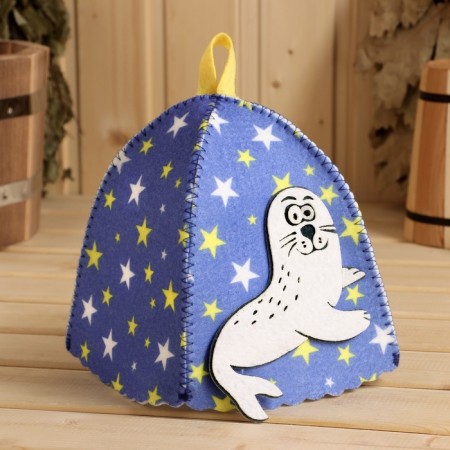 Bath cap with an applique "playful seal"-4