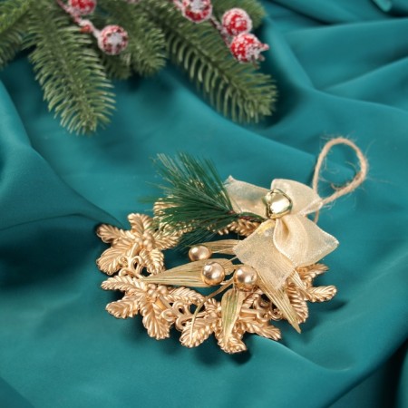Christmas tree decoration "Wreath with a branch" 11x11 cm, gold-1