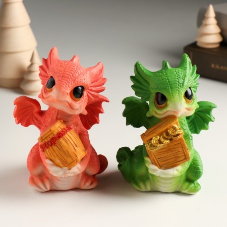 Piglite Polystone "Dragon with big eyes with a barrel/chest" mix 7x7x10.5 cm