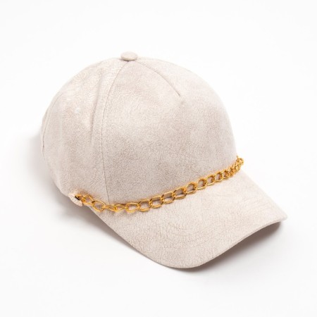 Women's baseball cap with chain is beige color, size 56-58