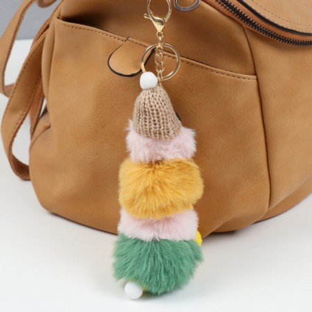 Fluffy on a ring with a carbine "Bright caterpillar in glasses and hat" 15 cm, mix-1