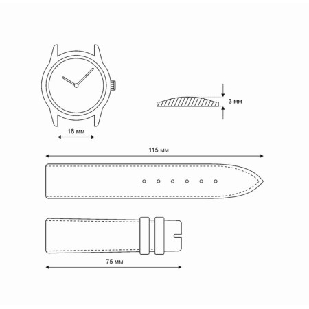 Watch strap, male, 18 mm, harness 75 mm, larynx 115 mm, genuine leather, black-4