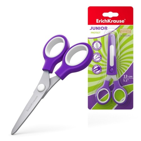 Children's scissors Erichkrause "Junior Protect", with a plastic cover and a personalized sticker, in a blister, mix