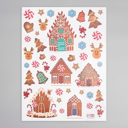 New Year sticker interior color "gingerbread houses" 30x40 cm-2