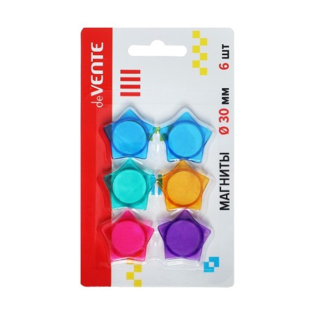 Magnets for boards 30 mm, 6 pieces, Devente Stars, mix x 4 colors, cardboard box