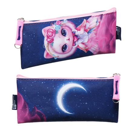 Penal soft, 1 compartment, 90 x 195 mm, flat, Phoenix "Cat Princess" Violet/Pink 67595