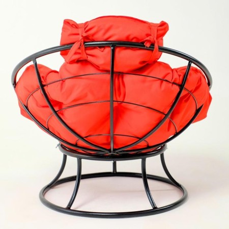 Armchair "Papasan" mini, with a red pillow, black frame, 81x68x77cm-2