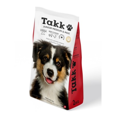Dry feed TAKK for puppies of medium and large breeds, beef -chicken, 2 kg meat assorted-1