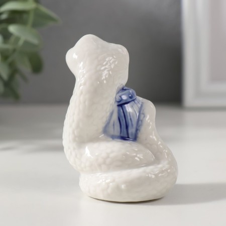 Souvenir Ceramics "Snake with Treasure" White-blue set 3 pcs 4.5x4.8x7 cm-3