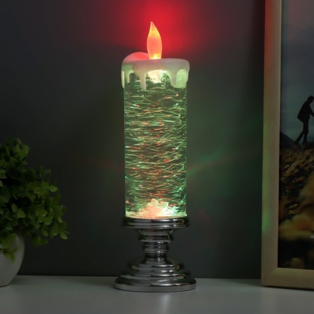 Lava-lamp "Frosty candle" LED from 3haa USB batteries silver 7x7x28cm-6