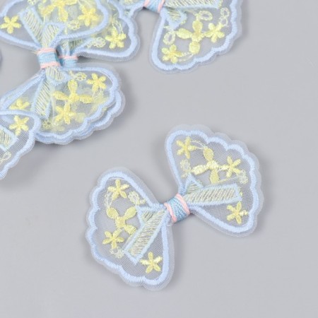 Decor for creativity Textile Embroidery "Bow in flower-yellow flowers" 7x5.5 cm