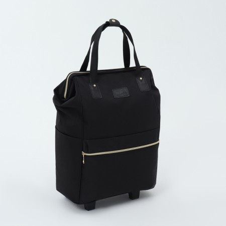 Road bag on wheels, external pocket, black color