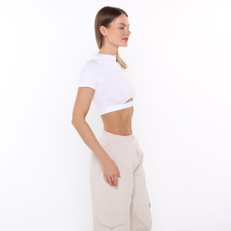 Women's T -shirt shortened, white color, size 46 (l)-1