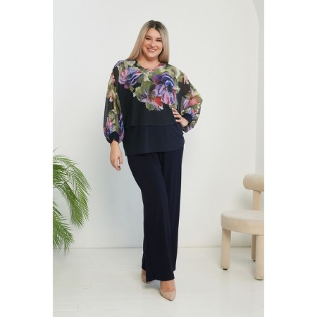 Female blouse, size 64, dark blue color-4