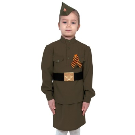 Soldier carnival costume, gymnast, belt, skirt, cap, bow, height 104-110 cm