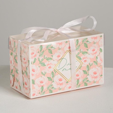 Capcake box, confectionery packaging, 2 cells “only for you”, 16 x 8 x 10 cm