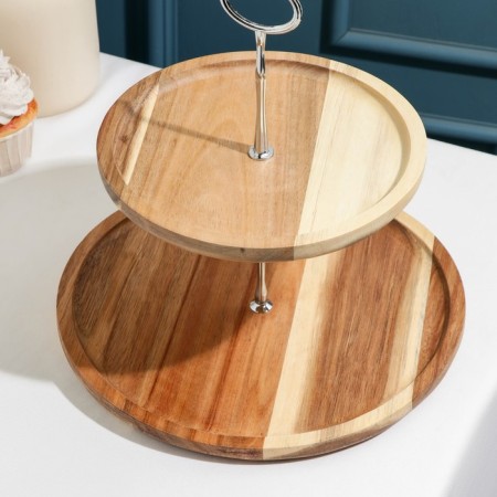 A dish for serving "Tropics", 2 tiers, d = 26 cm, d = 21 cm, acacia-1