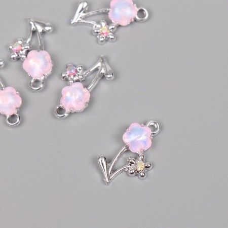 Decor for creativity metal, rhinestones "flowers" silver, pink 2.2x1.3x0.5 cm