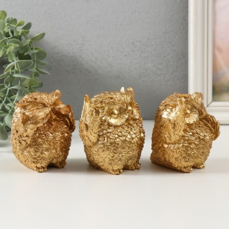 Souvenir Polystone "Golden owls" gold set 3 pcs 7.5x7.5x9 cm-1