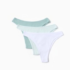 A set of female panties of Brazilian (3 pcs.), White/light green/green color, size 46 (m)