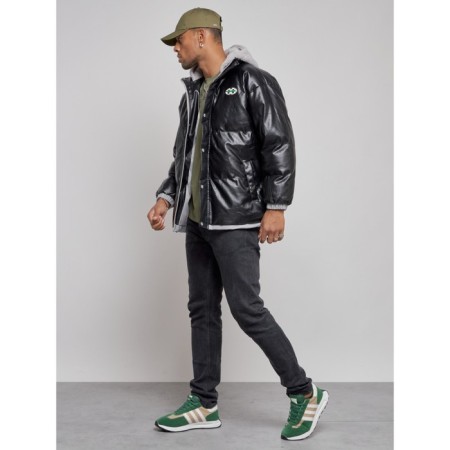 Eco -leather jacket men, size 48, black color-1