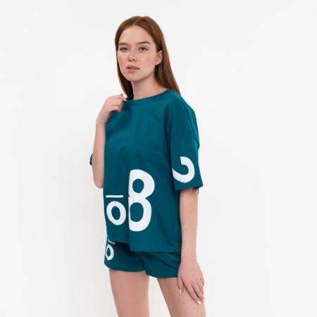 Female set (T -shirt, shorts), Malachite color, size 46-9