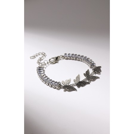 Bracelet with rhinestones "butterflies" rectangles, white color in silver-3