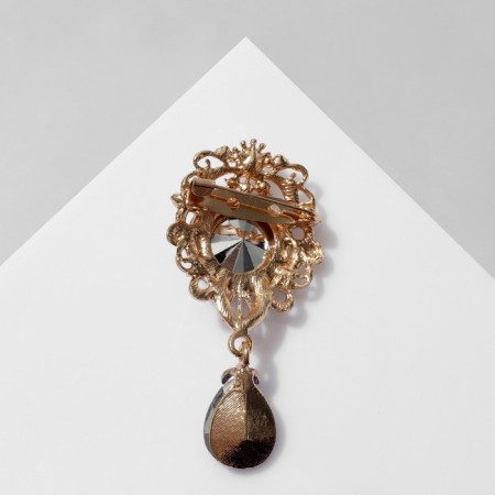 Obval brooch with a drop, the color is blue in gold-2