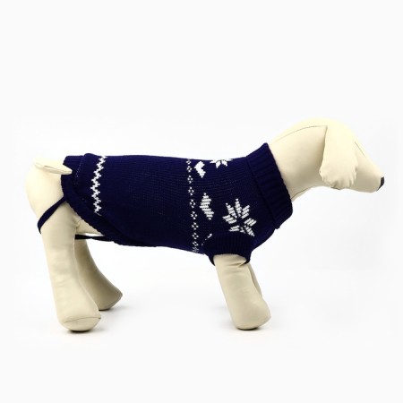 Clothing for dogs. Knitted sweater with "New Year" ornament, blue, size L-2
