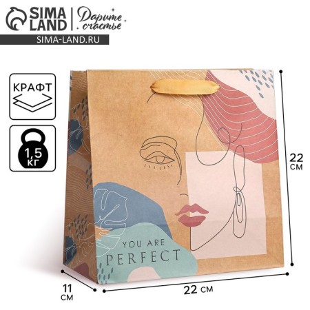 Square gift crap package, packaging, “You Are Perfect”, 22 x 22 x 11 cm