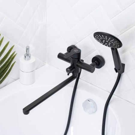 Bath mixer "RMS" SUS124BL-006EP, pouring 350 mm, shower set, stainless steel-1
